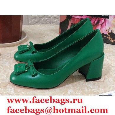 Dolce & Gabbana Block Heel 6.5cm Leather Sicily Pumps Green 2021